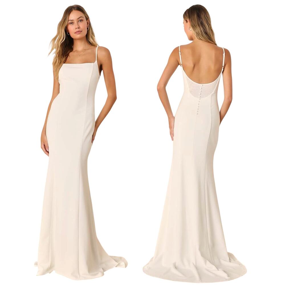 Lulus Blessed Romance White Sleeveless Button Back Mermaid Maxi Dress size XL